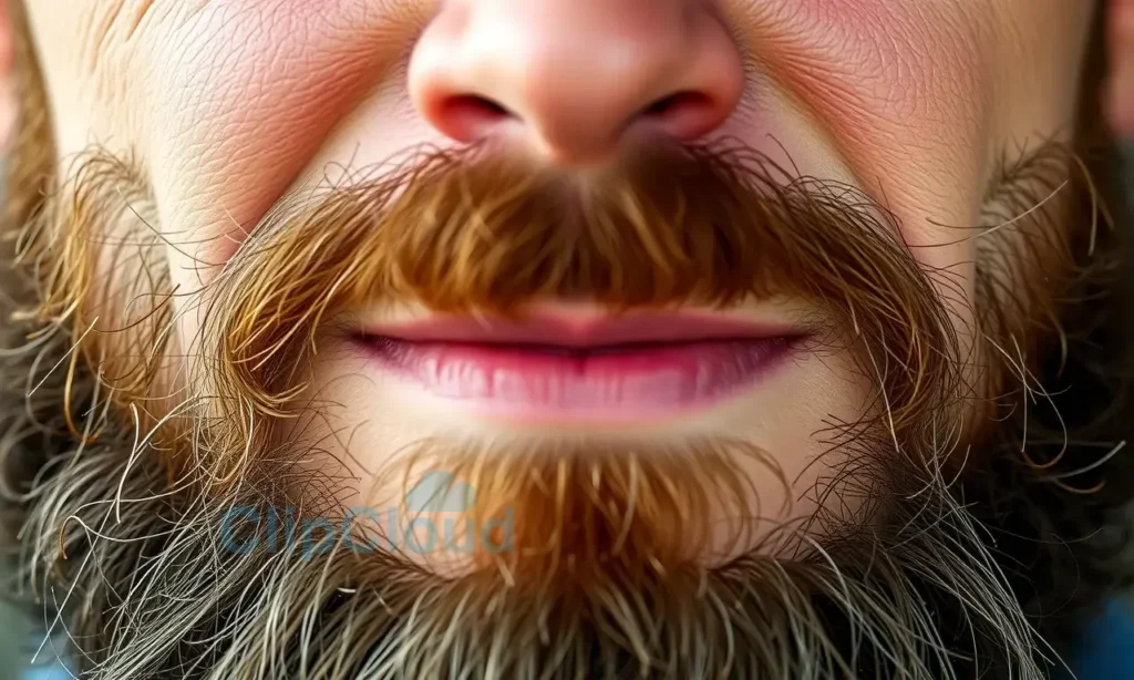 A close-up, high-quality image depicting a man's face with a well-groomed beard. The man is in his late 20s to early 30s, with a slightly weathered complexion. The beard is full, with visible texture and individual hairs. The lighting is soft and natural, highlighting the beard's details. Focus should be on the beard and skin texture.