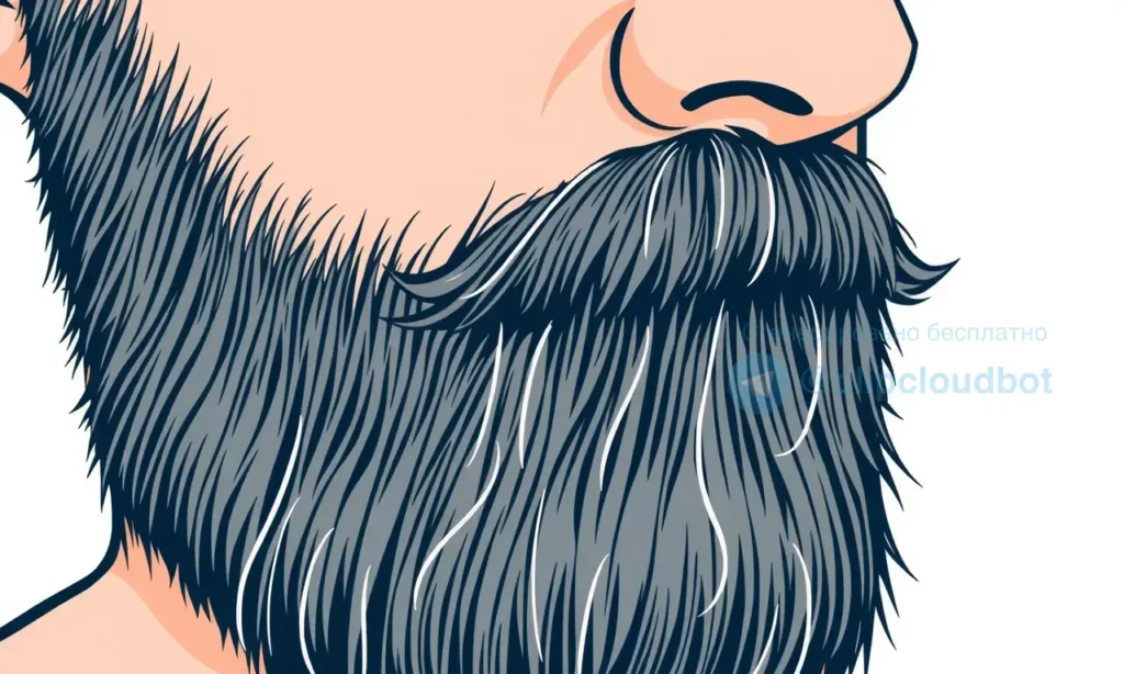 A close-up illustration of a man's beard growing in an unusual direction, with some hairs pointing upwards and others downwards. Focus on the texture and detail of the beard.