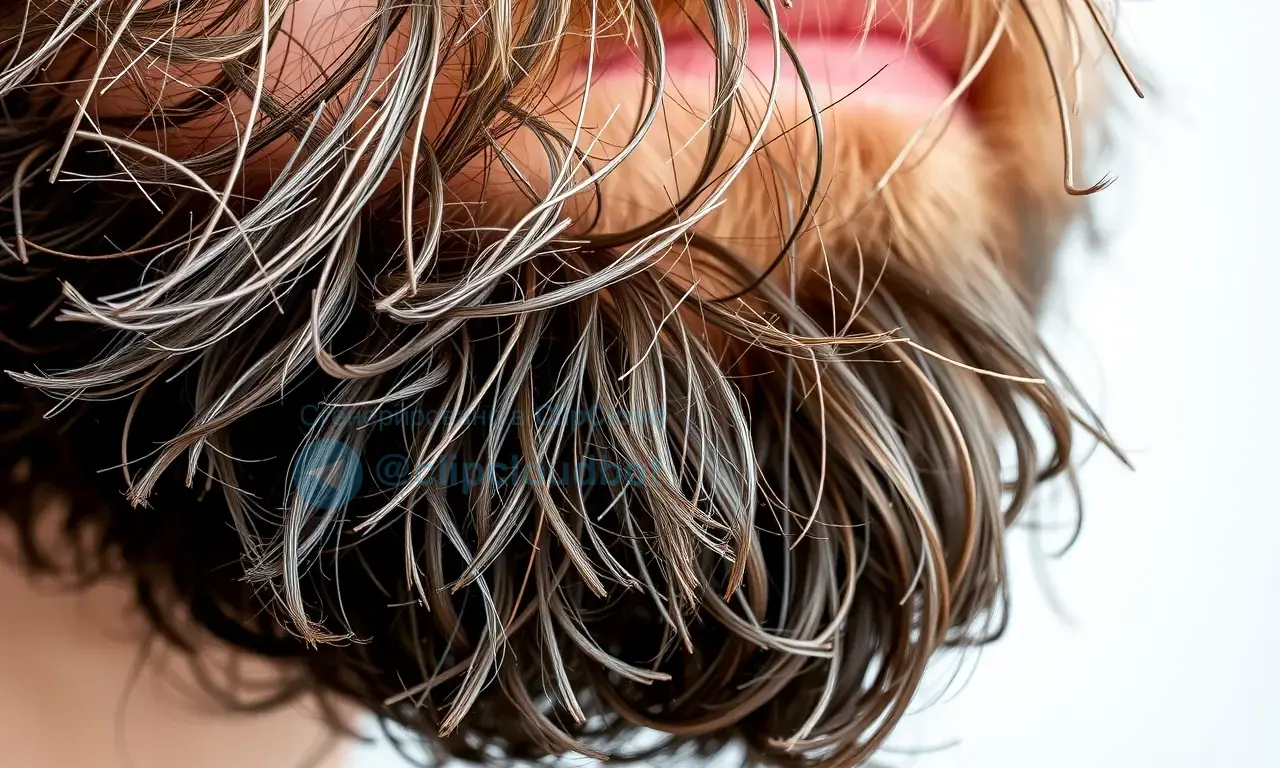 A close-up shot of a man's beard with coarse, wiry hair. The beard should have a slightly textured appearance, emphasizing the individual strands. Focus on the texture and detail of the hair.