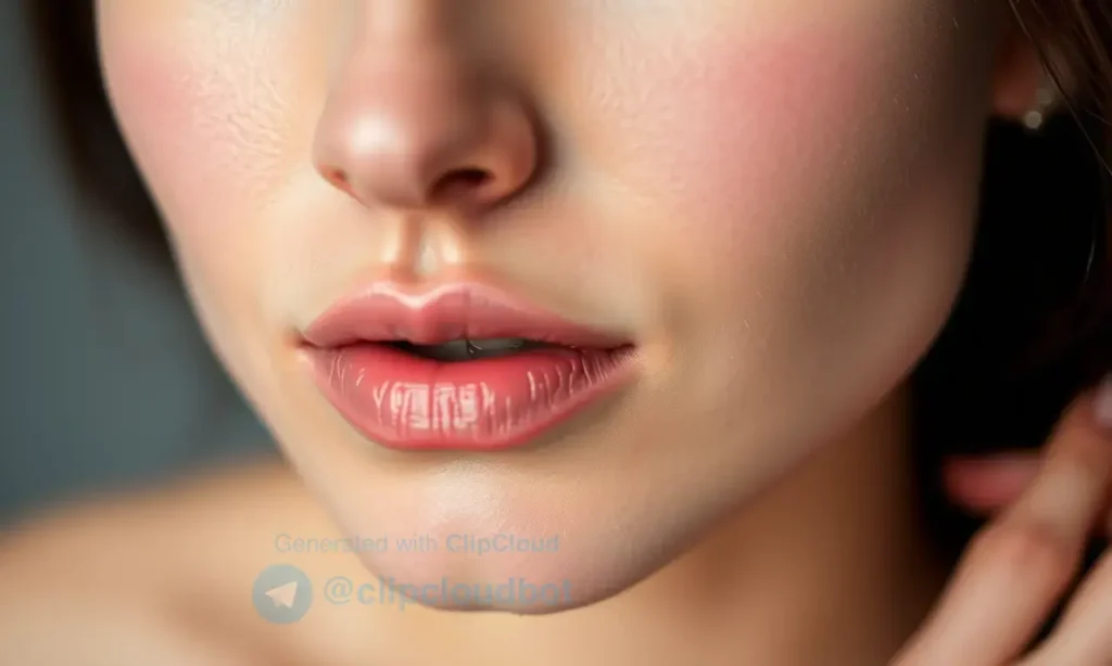 A close-up image depicting a woman's face with a focus on her skin. The skin should appear healthy and hydrated, with a subtle glow. A hint of a neatly trimmed beard outline is visible. Soft, diffused lighting enhances the skin's texture.