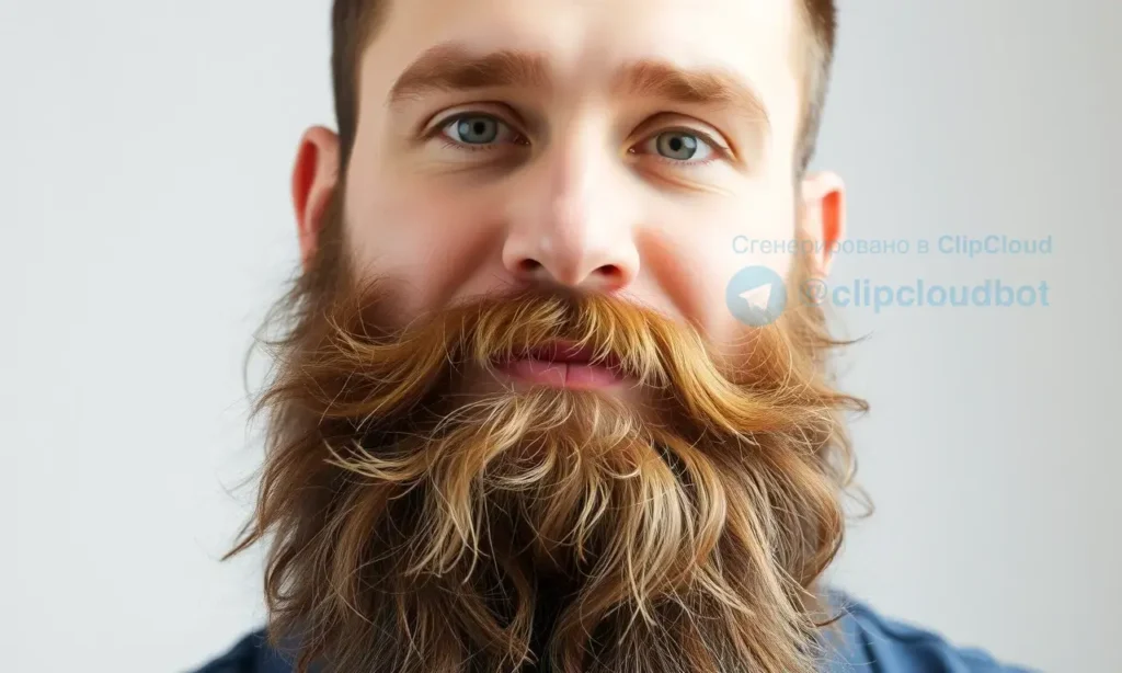 A man with a full, well-groomed beard is looking confidently at the viewer. The beard is slightly asymmetrical, with some hairs growing in unexpected directions, but overall it is healthy and full. He has a neutral expression, suggesting acceptance of his facial hair. The background is a simple, clean studio setting.