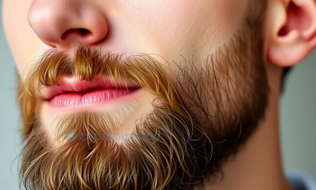 A close-up shot of a man with a well-groomed beard, showcasing healthy skin. The man should have a calm and confident expression. Focus on the beard's texture and the skin's clarity. Soft, natural lighting.