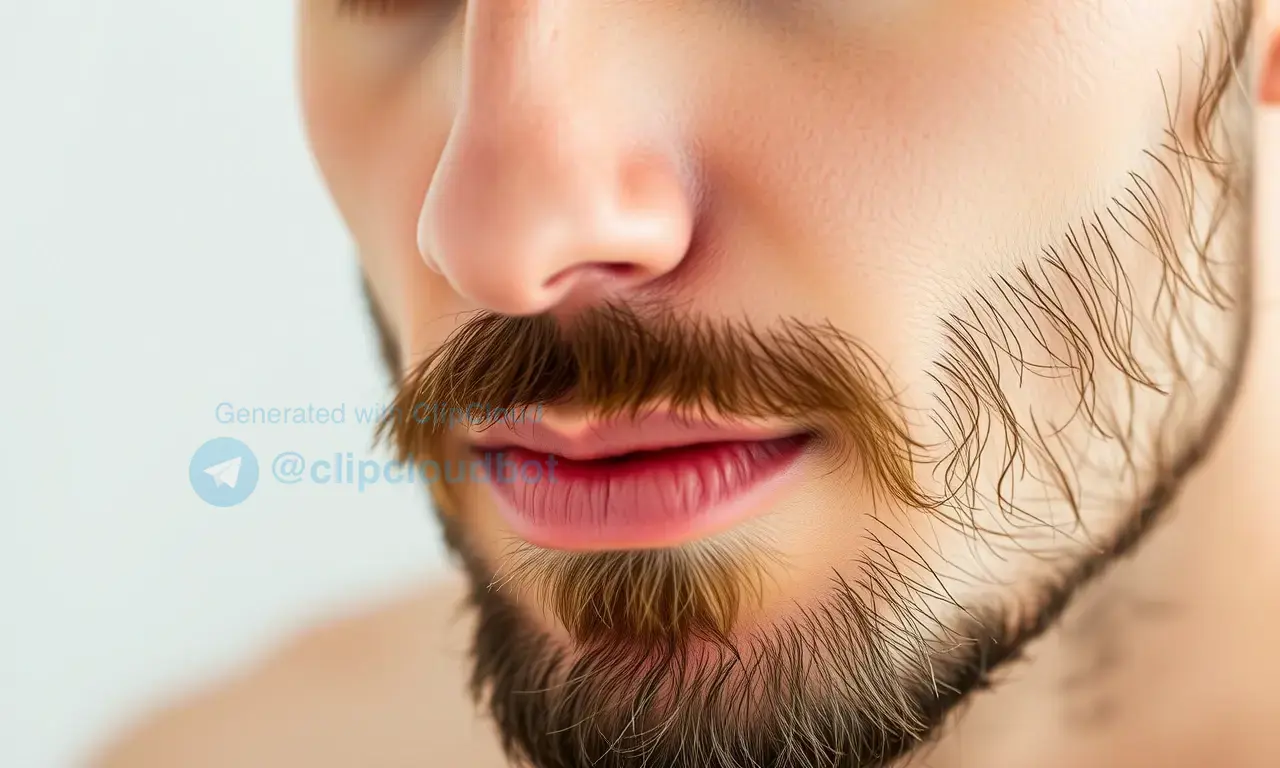 A close-up shot of a man with a well-groomed beard, showcasing healthy skin on his face. The focus is on the beard and the skin texture, highlighting a clean and cared-for appearance. Soft, natural lighting.