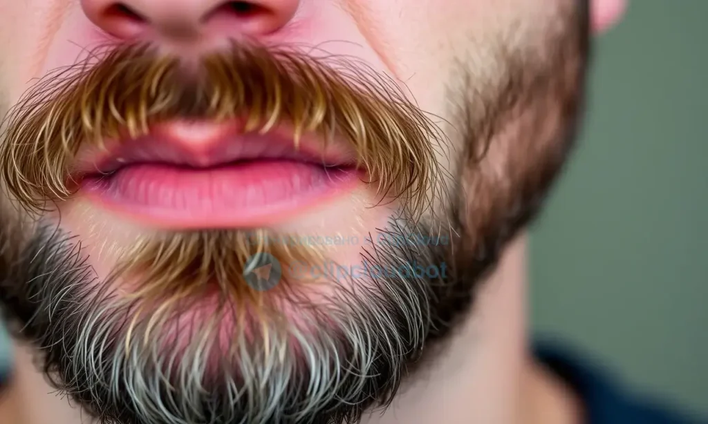 Close-up image of a man's face with a beard. Focus on the skin under the beard, showing a slight redness or irritation. Soft, natural lighting.