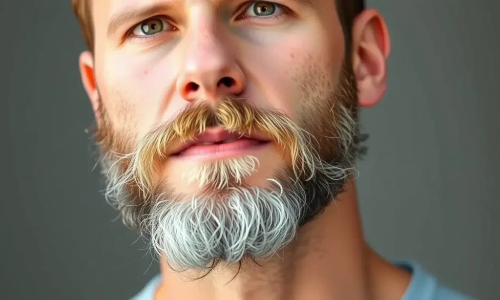 A man with a beard showing natural hair loss in patches, with healthy beard growth around the affected areas, soft natural lighting, realistic skin texture, calm and neutral expression, no text or labels, medical illustration style