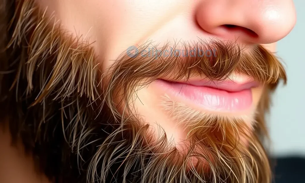 Close-up image of a man's face with a well-groomed beard. Focus on the skin beneath the beard, showing healthy, moisturized skin. Soft, natural lighting.