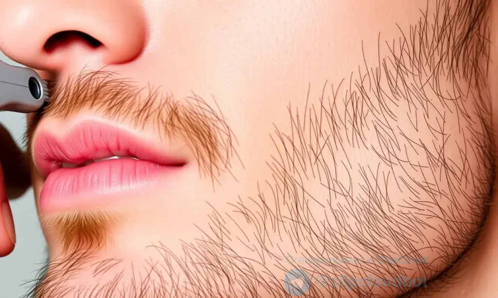 A close-up image depicting a person's face after using a trimmer and beard shaping tools. The focus is on the skin, showing a healthy, hydrated complexion. The image should illustrate the potential for dryness and irritation after grooming, and highlight the importance of proper aftercare.