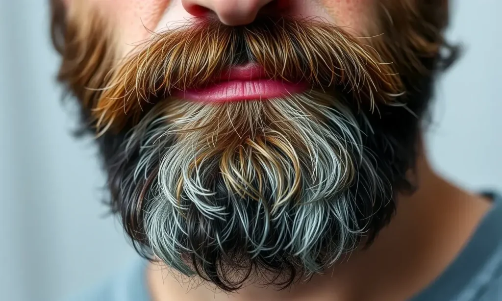 A close-up, high-quality image of a well-groomed beard with a slight sheen, indicating reduced static electricity. The beard is styled neatly, showing healthy, dense hair. Soft, diffused lighting highlights the texture and shine. The background is blurred and neutral, focusing attention on the beard.