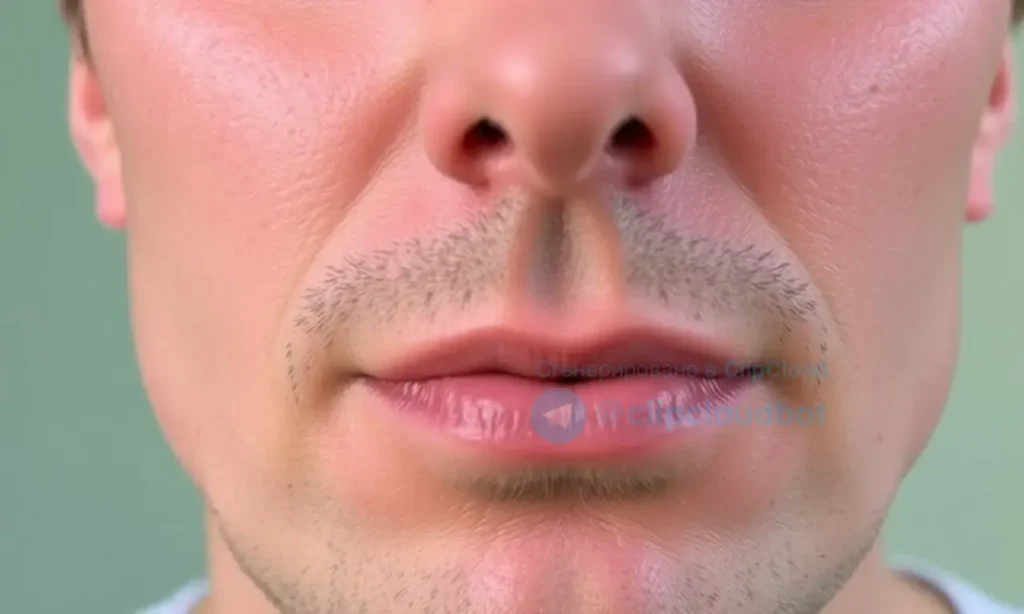 Close-up of a man's face with a slightly flushed complexion, showing a healthy, natural glow. Focus on the skin texture and subtle redness.