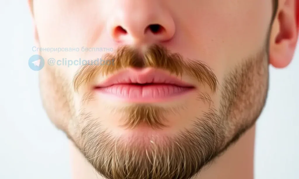 A close-up image of a person's face with a focus on the skin around the beard and cheeks. The skin should appear healthy and hydrated, with a subtle glow. Show a clean, well-groomed beard and mustache. The background should be softly blurred, emphasizing the skin texture.