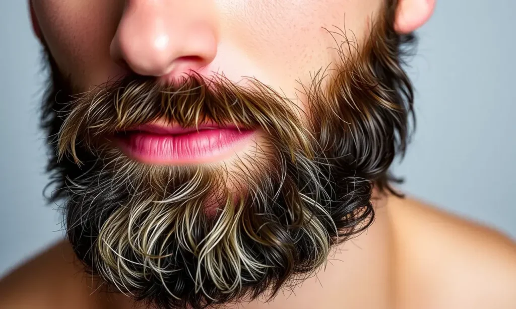 A close-up portrait of a man with a well-groomed beard, showcasing healthy skin. The man should have a calm and confident expression. Focus on the texture of the beard and the skin underneath. Soft, natural lighting.