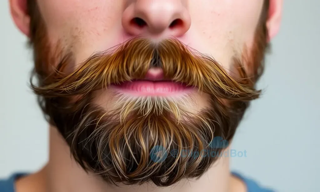 A close-up portrait of a man with a well-groomed beard and mustache. The focus is on the beard and mustache, highlighting their texture and healthy appearance. The man should have a neutral expression. Soft, natural lighting.