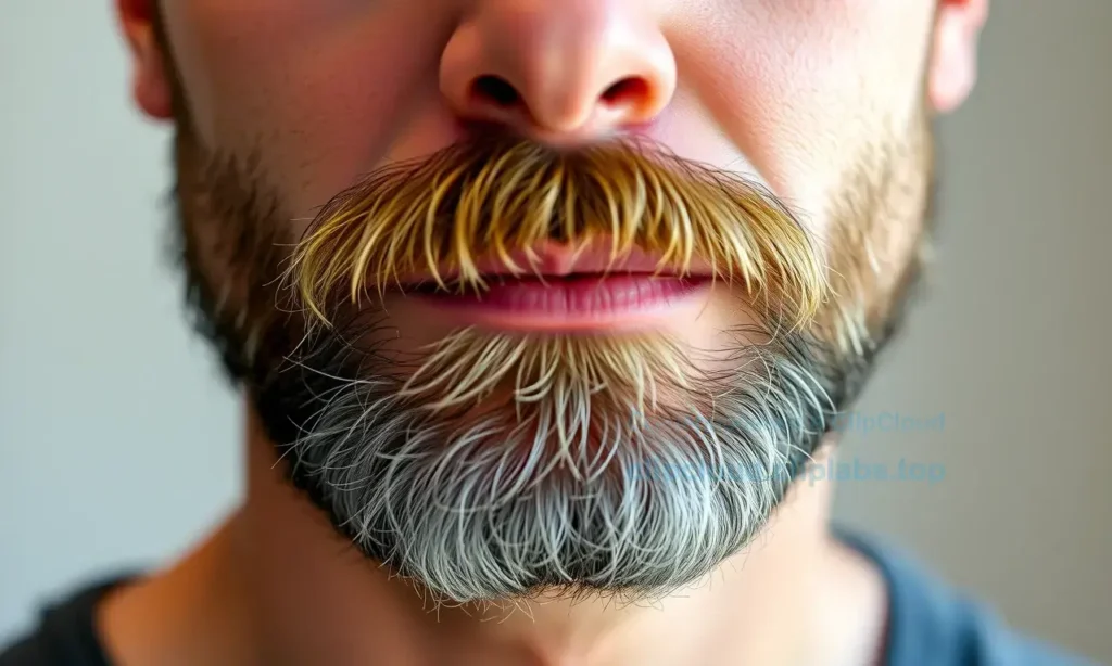 A close-up portrait of a man in his late 30s with a neatly trimmed, growing beard. The image should focus on the texture and natural progression of the facial hair, conveying a sense of healthy growth and vitality. The lighting should be soft and natural, highlighting the details of the beard against the skin.