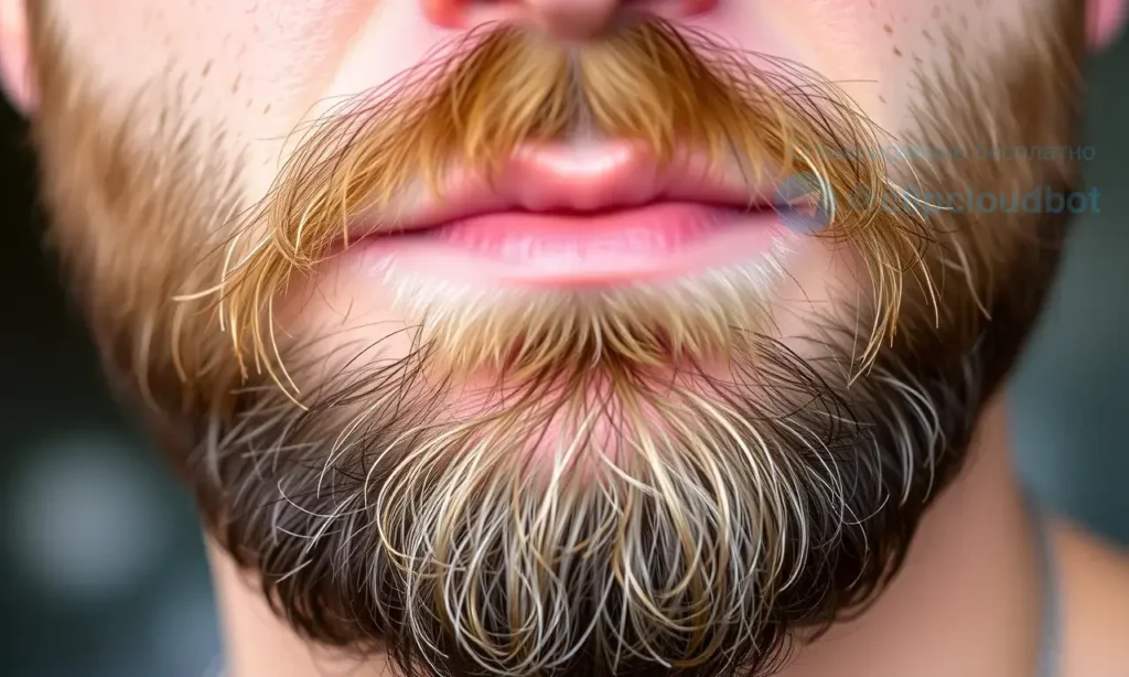 A close-up shot of a man's beard, focusing on the texture and appearance. The beard should have a natural, slightly textured look, not overly groomed. The lighting should be soft and natural, highlighting the beard's details.