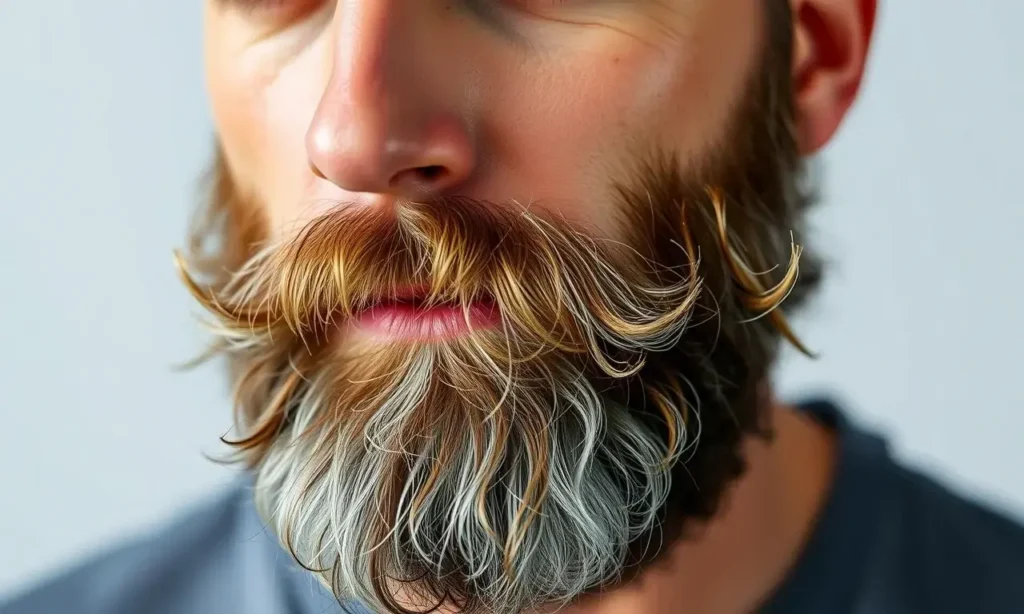 A high-quality, realistic portrait of a man in his 30s with a well-groomed, thick beard. The image should focus on the texture and health of the facial hair and skin, illustrating the concept of beard care. The lighting should be soft and professional, highlighting the details of the beard.