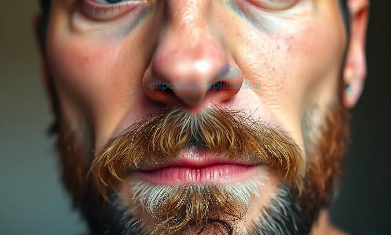 A close-up, high-quality portrait of a man's face showing a clear contrast between the lighter skin on his cheeks and the darker, shadowed skin under his beard. The image should focus on the texture and color difference to illustrate the concept of uneven skin tone in a bearded area.