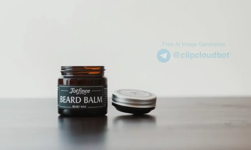 A clean, well-lit product shot featuring a small jar of beard balm and a tube of beard wax placed side-by-side on a dark wooden surface. The background is a soft, out-of-focus neutral tone to emphasize the products. The image should look like a high-quality editorial photograph for a grooming guide.