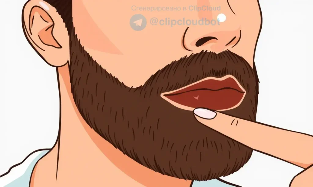A close-up illustration of a man's face showing skin tone difference between the beard area and the rest of the face, with a dermatologist or skincare expert pointing to the darker skin under the beard, clear lighting highlighting the color contrast, educational and medical context, no text on image