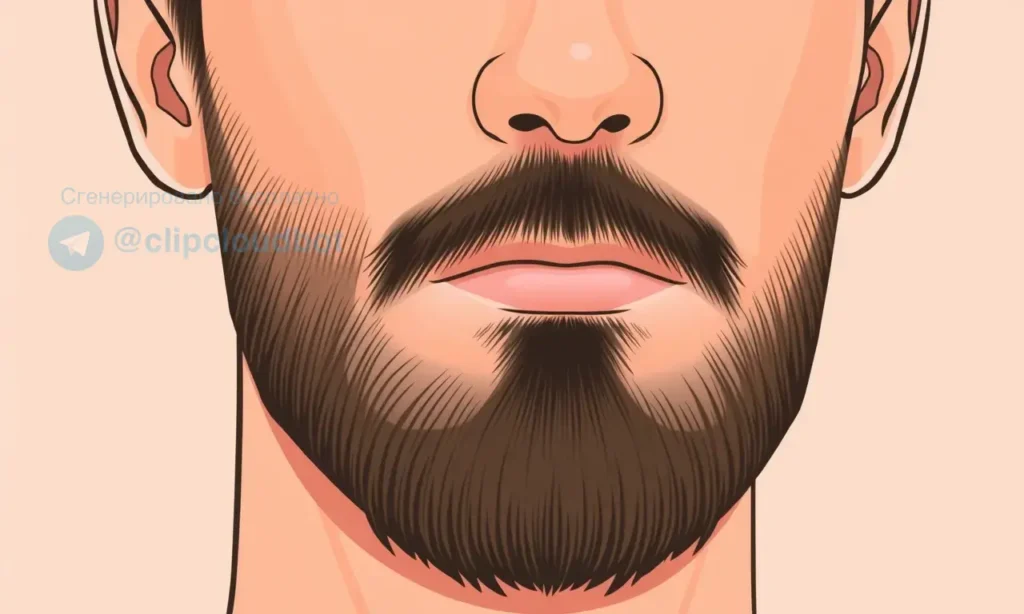 A close-up illustration of a man's face showing skin tone difference between the beard area and the rest of the face, with a clear visual comparison highlighting the darker skin under the beard, demonstrating the concept of uneven skin tone around facial hair