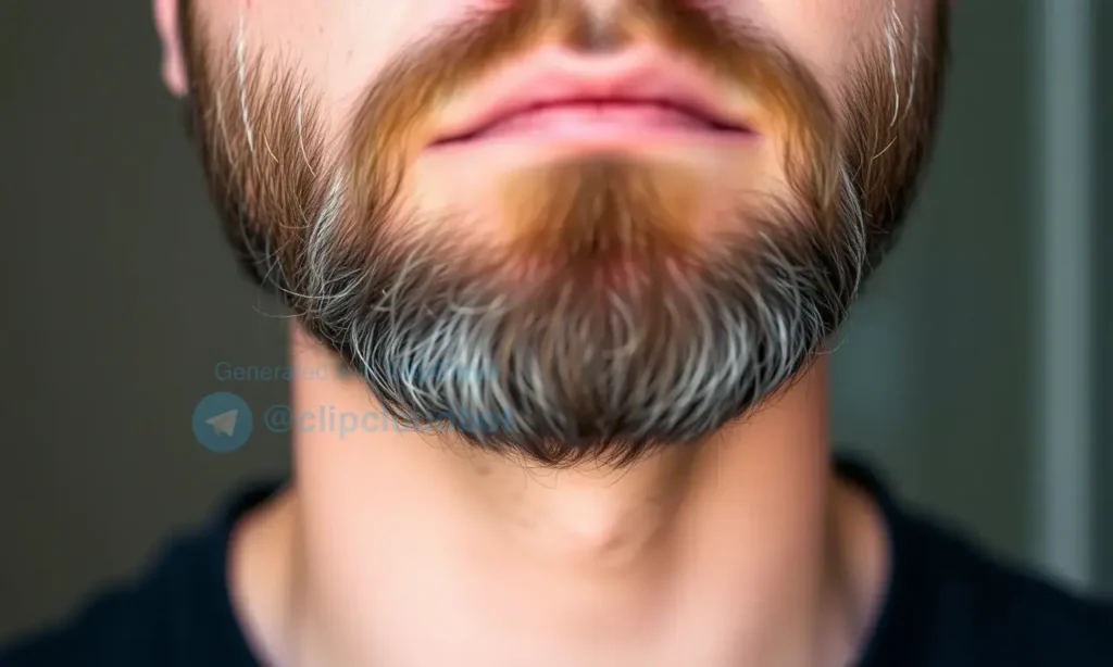 Close-up image of a man with a beard. The focus is on the skin under the beard, showing subtle signs of irritation or congestion. The lighting should be soft and natural, highlighting the texture of the skin. The overall tone should be informative and slightly concerned, suggesting the issue of clogged pores under facial hair.