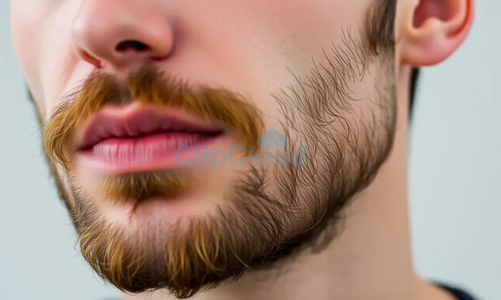 Close-up portrait of a man with a neatly trimmed beard. The focus is on the skin under the beard, showing a healthy, slightly textured appearance. Soft, natural lighting. The background is blurred and neutral.