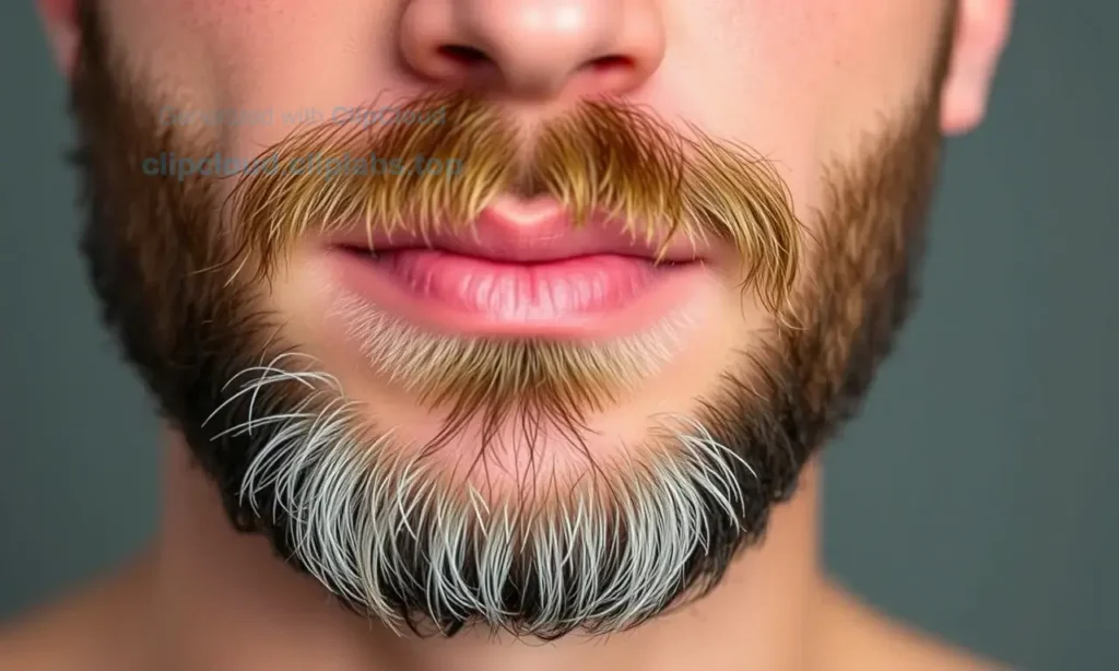 A close-up of a man's face with a well-groomed beard, showing the skin underneath. The skin should appear slightly tight and red, indicating irritation or dryness. The beard should be neatly trimmed and styled, with a focus on the texture and health of the skin beneath it. The image should convey the importance of proper skincare under the beard.