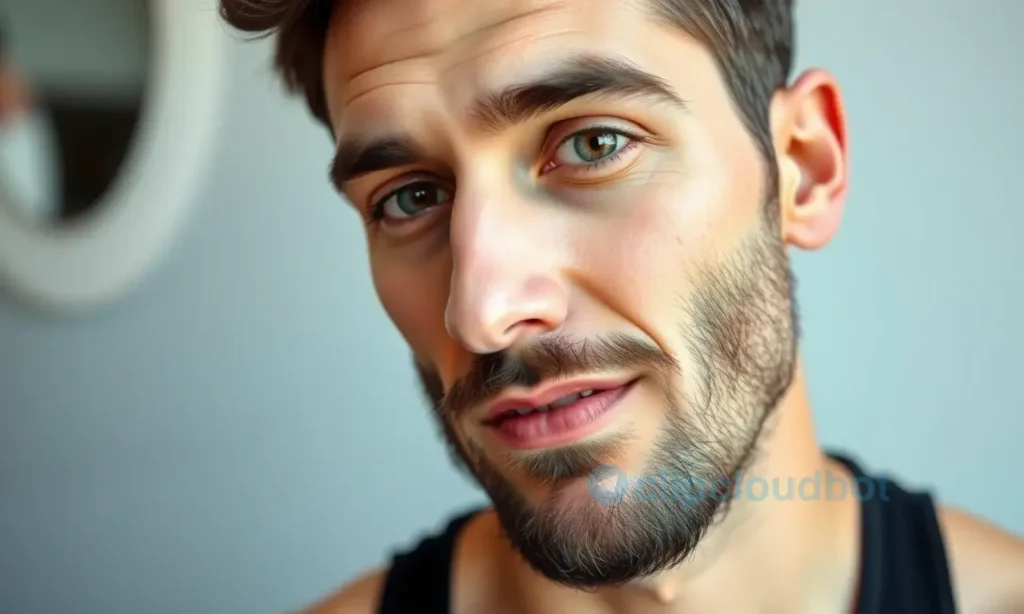 A well-groomed beard on a man with oily skin underneath, showing a balanced skincare routine with matte finish, no visible shine, natural lighting, clean and professional appearance