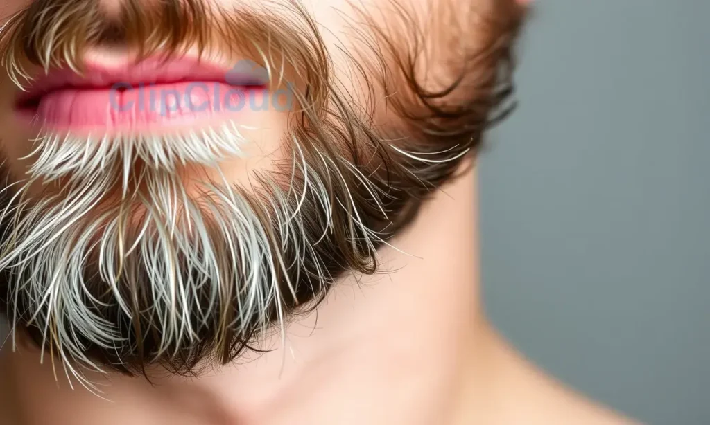 A close-up of a man's beard with a subtle, lingering scent. The beard is well-groomed but still retains a faint odor even after washing with shampoo. The image should depict the texture and density of the beard, highlighting the areas where the scent might be trapped. The background should be neutral to keep the focus on the beard.