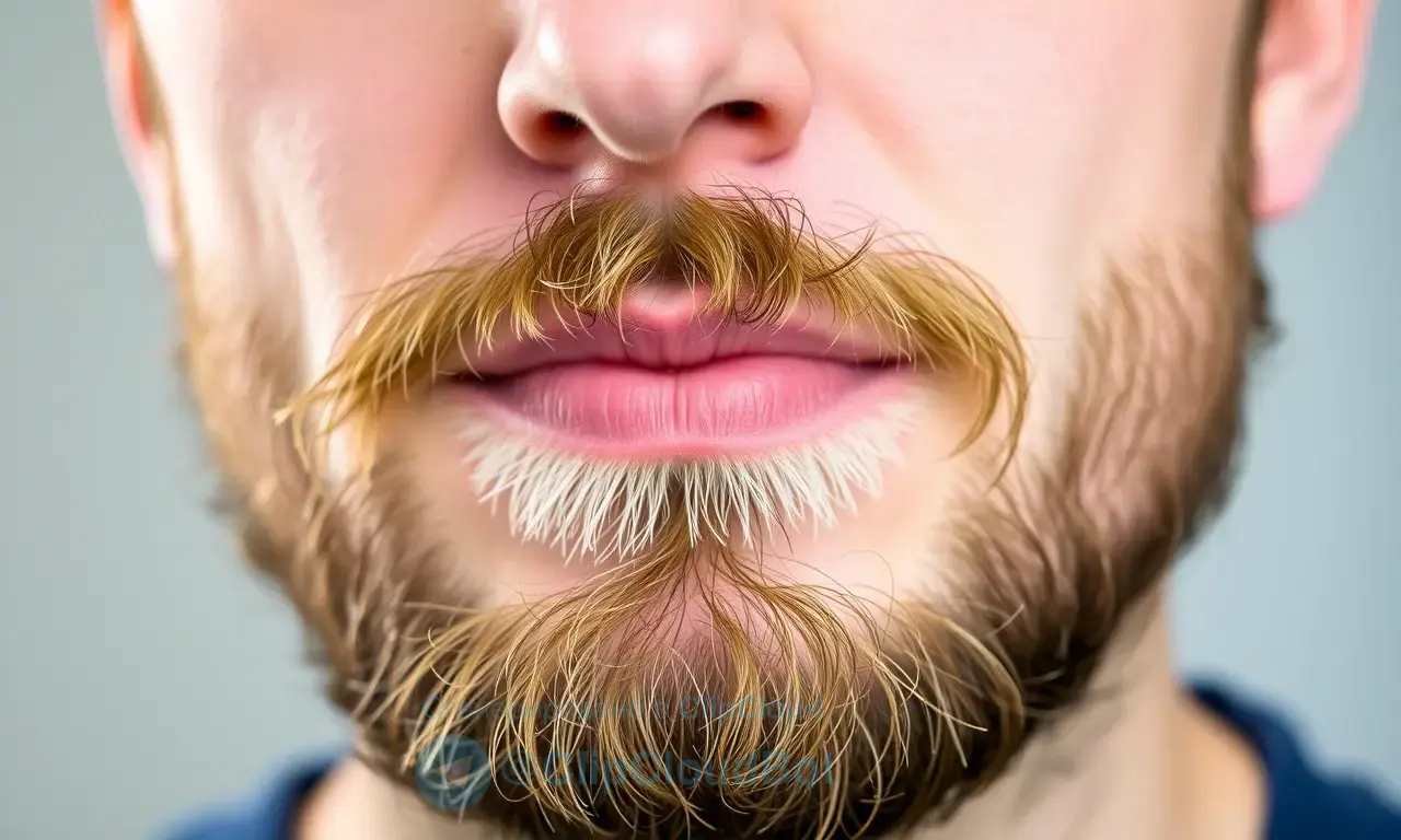 A close-up portrait of a man's face, focusing on his beard. The beard should appear healthy and well-maintained, with a slight texture suggesting natural growth. The lighting should be soft and natural, highlighting the beard's color and texture. The background should be blurred and neutral, drawing attention to the beard.