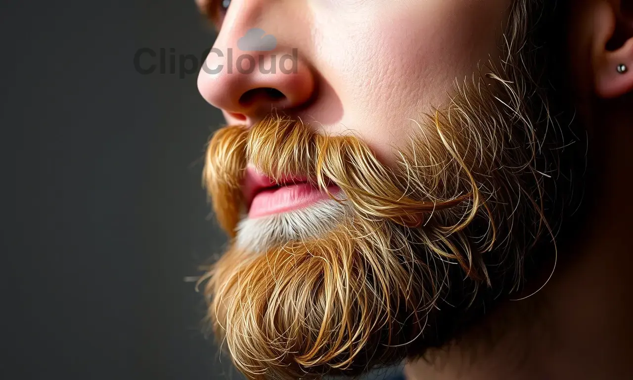 A close-up portrait of a man with a well-groomed beard and mustache. The focus is on the texture and detail of the facial hair. Soft, natural lighting highlights the beard's color and density. The background is blurred and neutral, drawing attention to the subject's face.