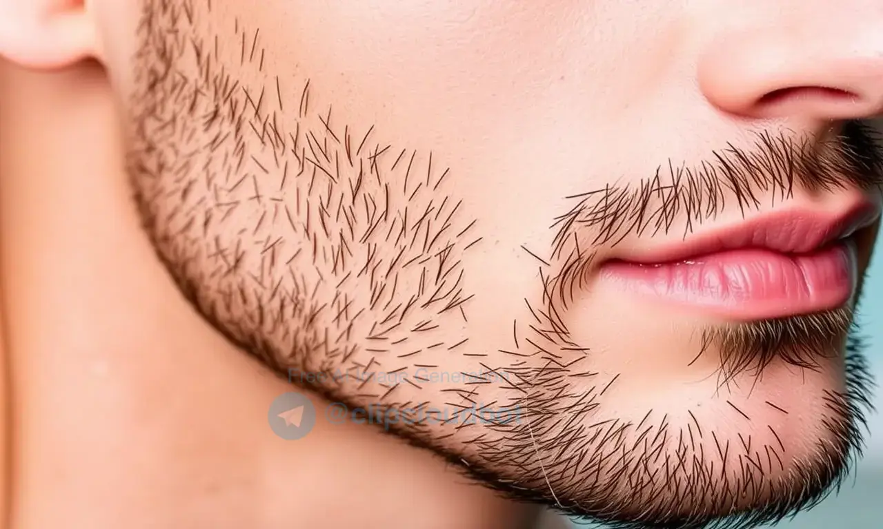 A clean, well-lit close-up of a man's face with a neatly trimmed beard, focusing on the skin texture around the jawline and cheeks. The image should convey a sense of healthy, non-irritated skin, suitable for a guide on beard oil for acne-prone skin. The style is realistic and high-quality.