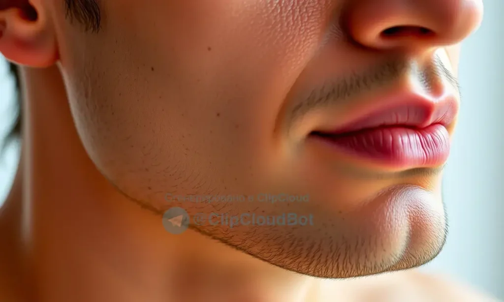 A close-up, high-quality shot of a man's face, focusing on the jawline and neck area. The skin appears smooth, hydrated, and healthy, with a subtle sheen indicating the application of a moisturizing product. The lighting is soft and natural, highlighting the texture of the skin without harsh shadows. The overall mood is one of calm and well-being, representing the successful conclusion of a grooming routine.