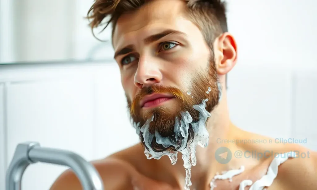 A clean, well-lit bathroom scene showing a man with a neatly groomed beard washing his face in a sink. The focus is on the fresh, clean skin and beard, with no visible wax residue or film. The background is slightly blurred to emphasize the subject. The image should convey a sense of hygiene and proper grooming.
