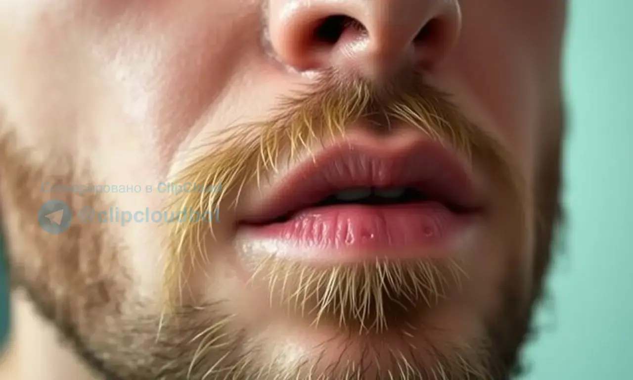 Close-up image of a man's face, focusing on the skin under his beard. The skin should appear slightly irritated, with subtle redness and perhaps a few small blemishes. The lighting should be soft and natural, highlighting the texture of the skin. The beard should be neatly trimmed but not overly styled. The overall mood should be informative and slightly concerned, suggesting the effects of product overload.