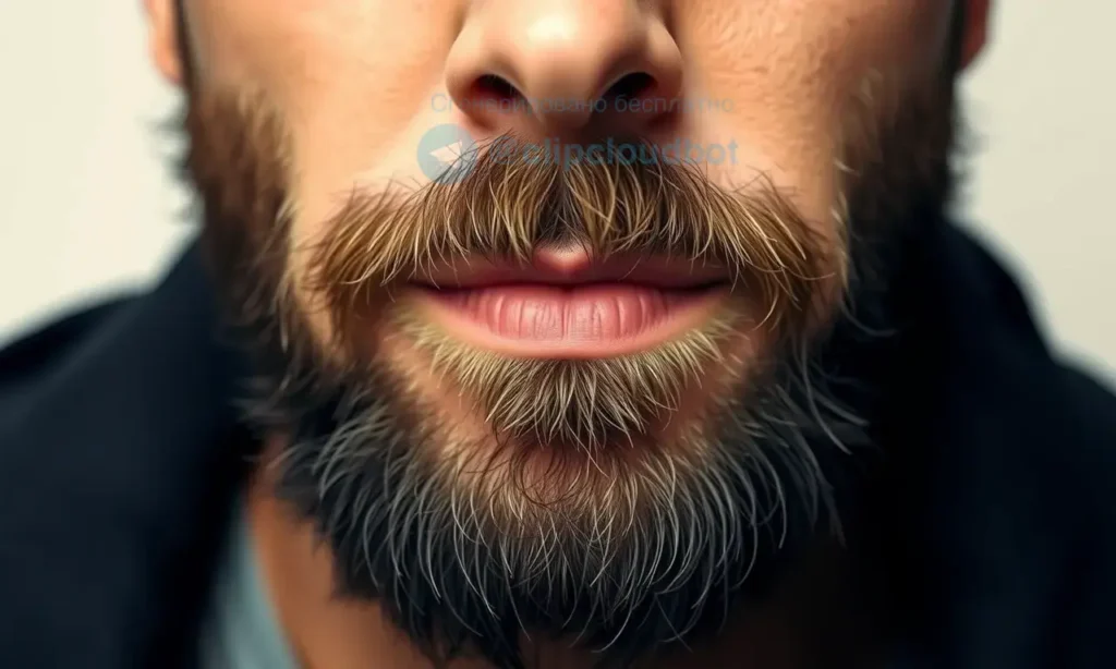A close-up, high-quality portrait of a man's face, focusing on the area under the chin and jawline. The skin under the beard should appear noticeably darker and more shadowed compared to the smoother, lighter skin of the cheeks and forehead. The image should illustrate the contrast in skin tone caused by the beard, with soft, natural lighting to highlight the texture and color difference. No text or watermarks should be present.