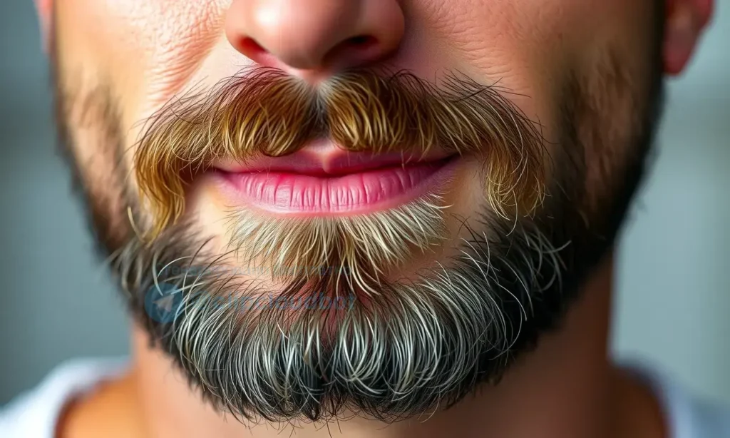 A close-up, detailed image of a man's face with a well-groomed beard. The focus is on the skin around the beard, highlighting healthy skin texture. The lighting should be soft and natural, emphasizing skin details.