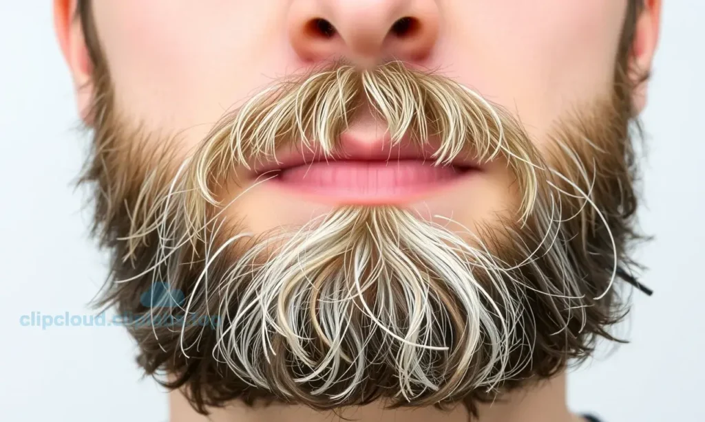 A close-up of a man's face with a beard that appears messy and unkempt despite daily grooming. The beard shows uneven trimming, tangled strands, visible split ends, and uneven length, highlighting common grooming mistakes. The background is neutral and uncluttered.
