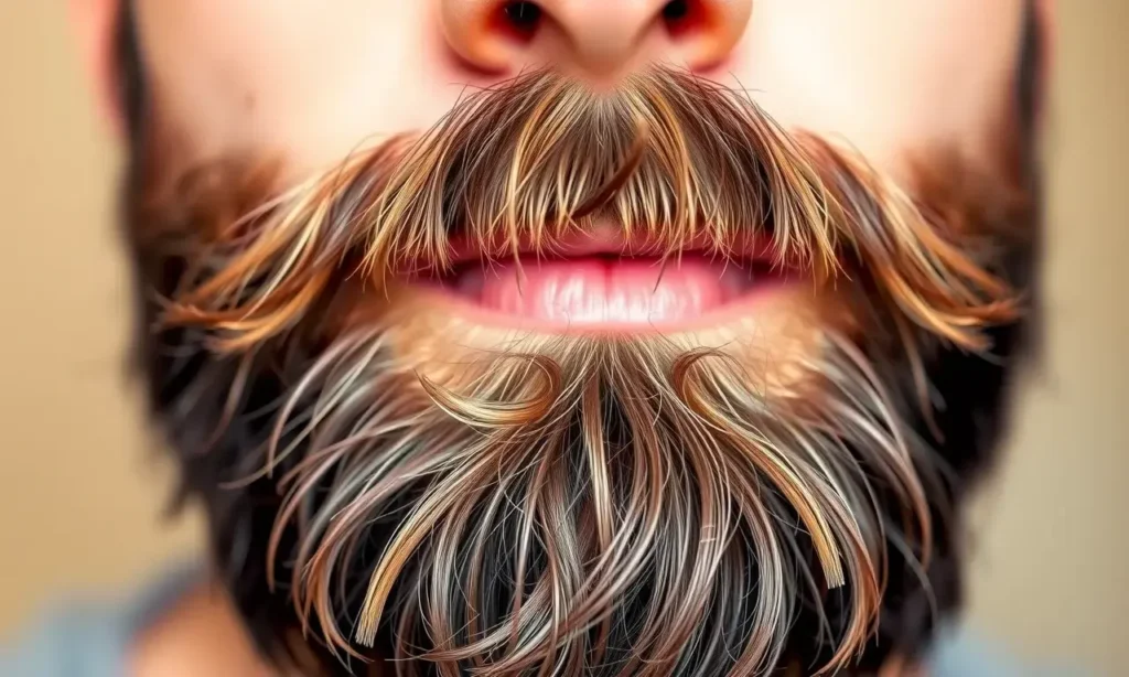 A close-up of a well-groomed beard with healthy, smooth tips, showing no split ends, illuminated by soft natural light, with subtle texture detail on facial hair, no visible scissors or trimming tools, background softly blurred in warm neutral tones, emphasizing beard care and health