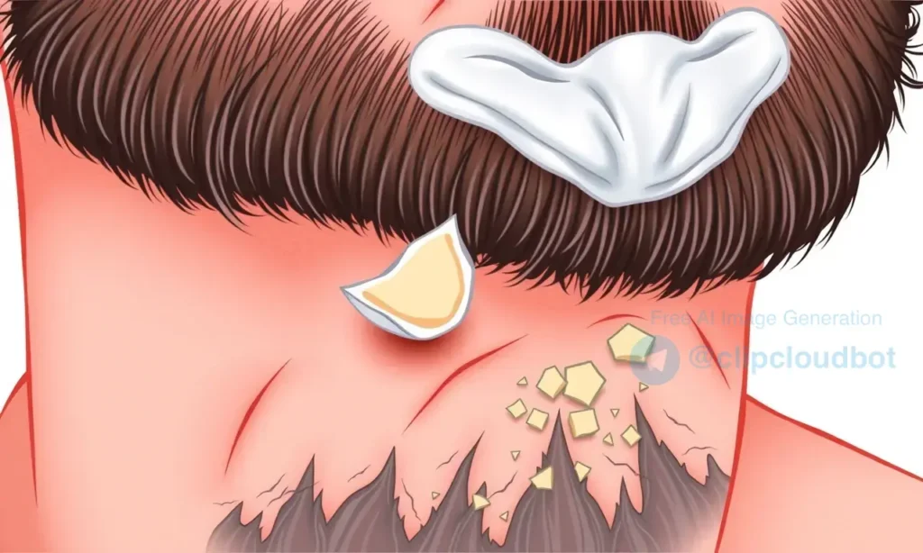 A close-up illustration of human skin under a beard showing visible peeling and flaking after a shower, with clear depiction of dry, shedding skin cells around the beard area, natural skin texture, subtle redness indicating irritation, medical or skincare educational style, clean background, no text or symbols