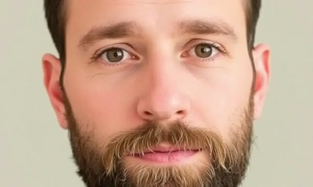 A close-up portrait of a man with a neatly trimmed beard, looking directly at the viewer. The background is blurred and neutral. The lighting is soft and even.