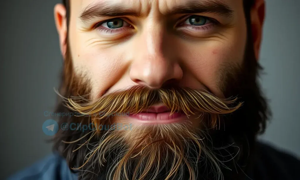 A close-up portrait of a well-groomed man with a full beard and mustache. The beard is slightly scented with a subtle, pleasant aroma, suggested by soft, warm lighting and a hint of steam or mist around the facial hair. The man has a confident and relaxed expression. Focus on the texture and health of the beard. The background is blurred and neutral.
