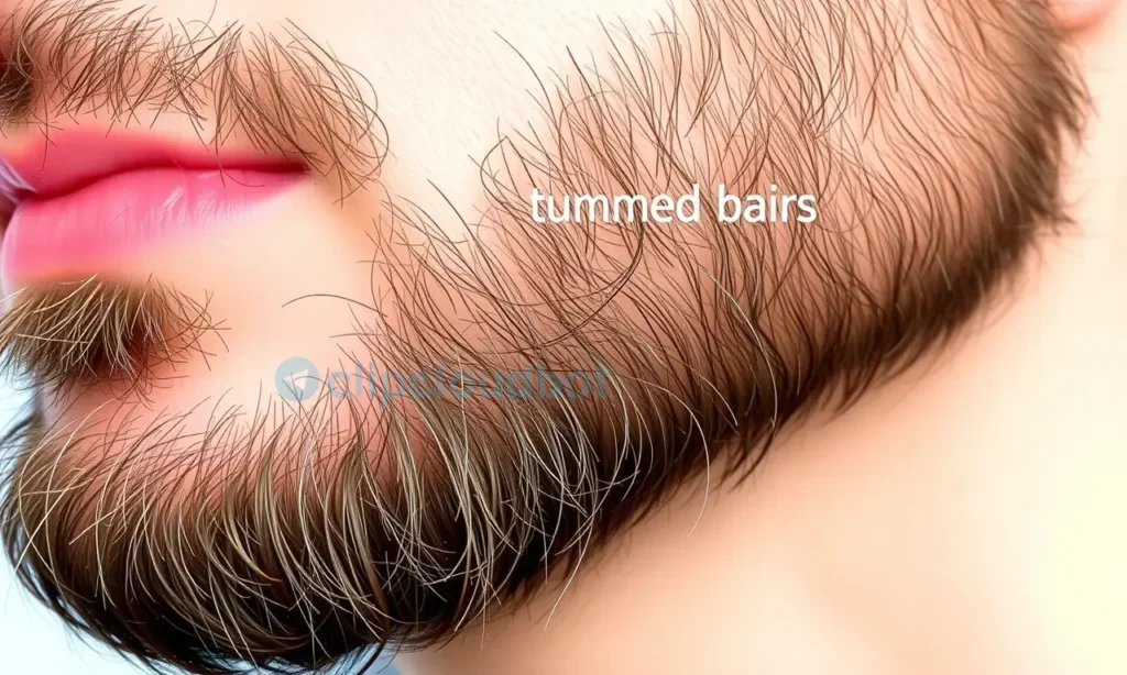A close-up of a well-groomed beard with smooth, neatly trimmed hairs, free of ingrown hairs, bumps, or redness. The skin around the beard should appear healthy and clear, with no visible irritation or inflammation. The beard should look soft, well-maintained, and styled naturally.