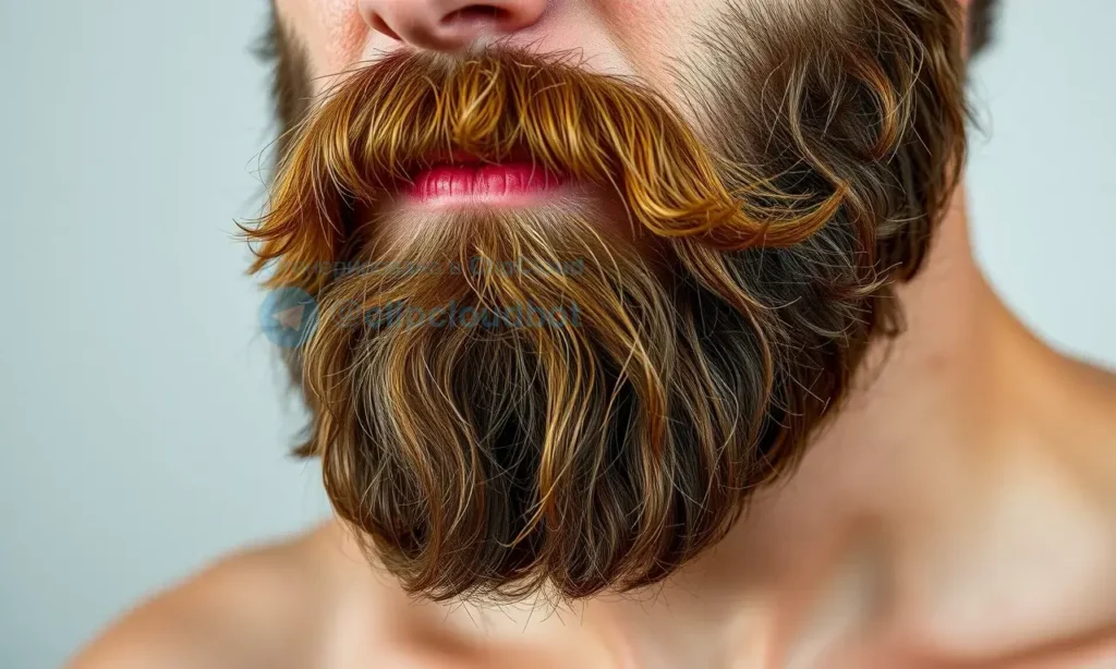 A close-up of a man's beard that looks rough and stiff, with visible individual hairs standing out sharply, set against a clean, neutral background; the image should convey the texture of a coarse beard without any text, letters, or numbers on the skin, and should be rendered in the style "HQ-1280-720-h"