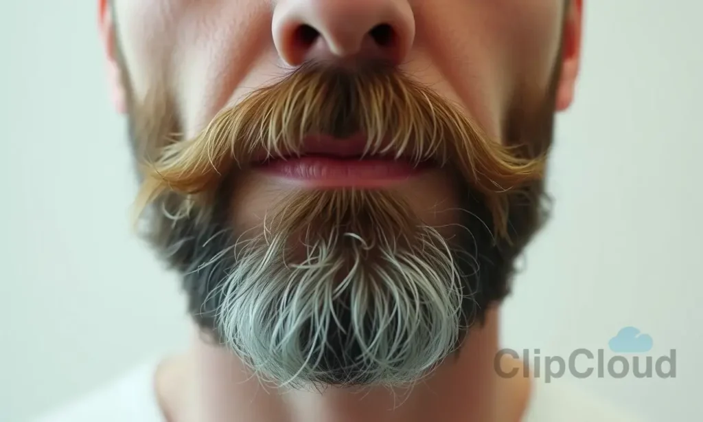 A close-up shot of a man's beard, showing the texture and details. The beard is slightly unkempt but not dirty, with visible strands and a natural appearance. Soft, diffused lighting highlights the beard's depth and volume. Focus on the beard itself, with a blurred background.