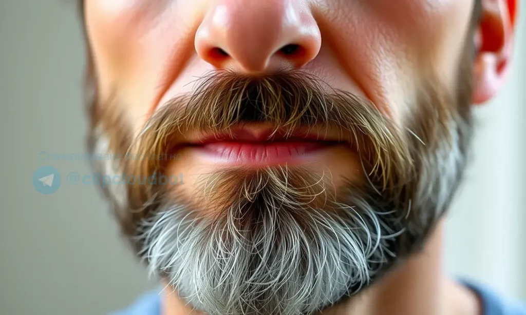 A close-up of a mature man in his 30s with a well-groomed beard, showing healthy skin texture and hair strands, natural lighting, realistic detail, no text or symbols