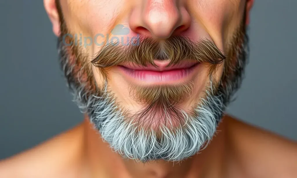 A close-up of a mature man with a well-groomed beard, showing healthy skin texture and natural facial hair, soft natural lighting, realistic detail, no text or symbols