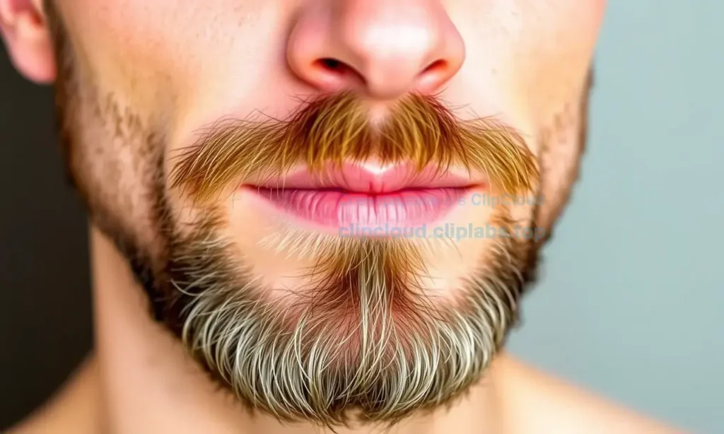 A close-up, high-quality photograph of a man's face focusing on the beard area. The skin under the beard appears slightly shiny and oily, indicating the 'greasy skin' condition mentioned. The beard is well-groomed but shows signs of the skin's texture. The lighting is soft and natural, highlighting the skin's condition without being harsh. The overall tone is informative and relatable, suitable for a skincare article.