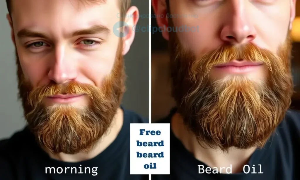 A well-groomed man with a neatly styled beard, showcasing the application of beard wax and beard oil. The image should depict the man in two different scenarios: one in the morning with beard wax applied for a structured and polished look, and another in the evening with beard oil applied for a softer and more nourished appearance. The beard should look healthy and well-maintained in both scenarios.