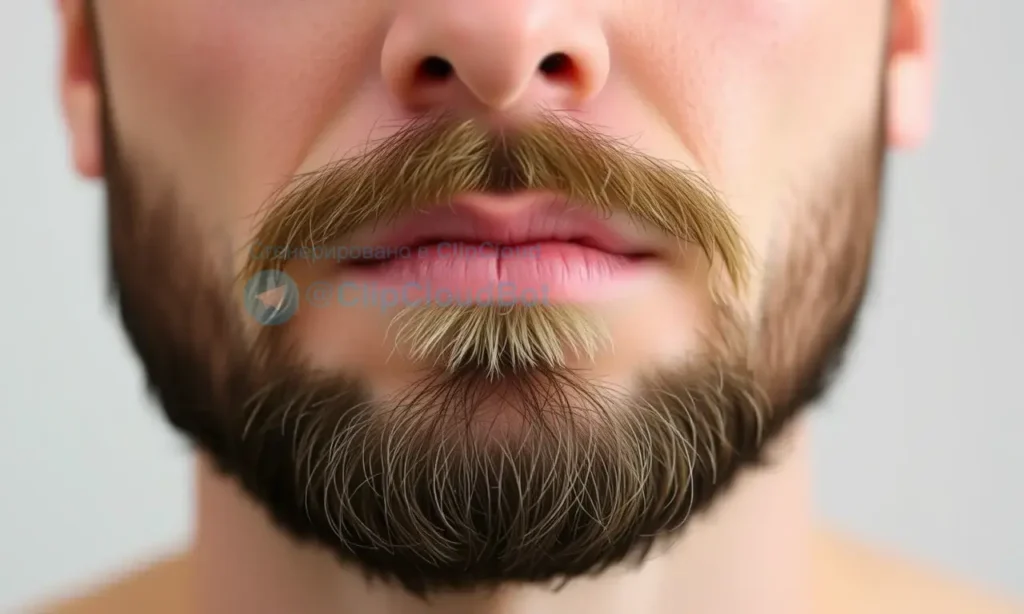 A close-up of a man's face with a beard, showing the skin underneath the beard looking tight and slightly red, indicating discomfort. The image should focus on the skin texture and the beard, with a neutral background to emphasize the facial details.