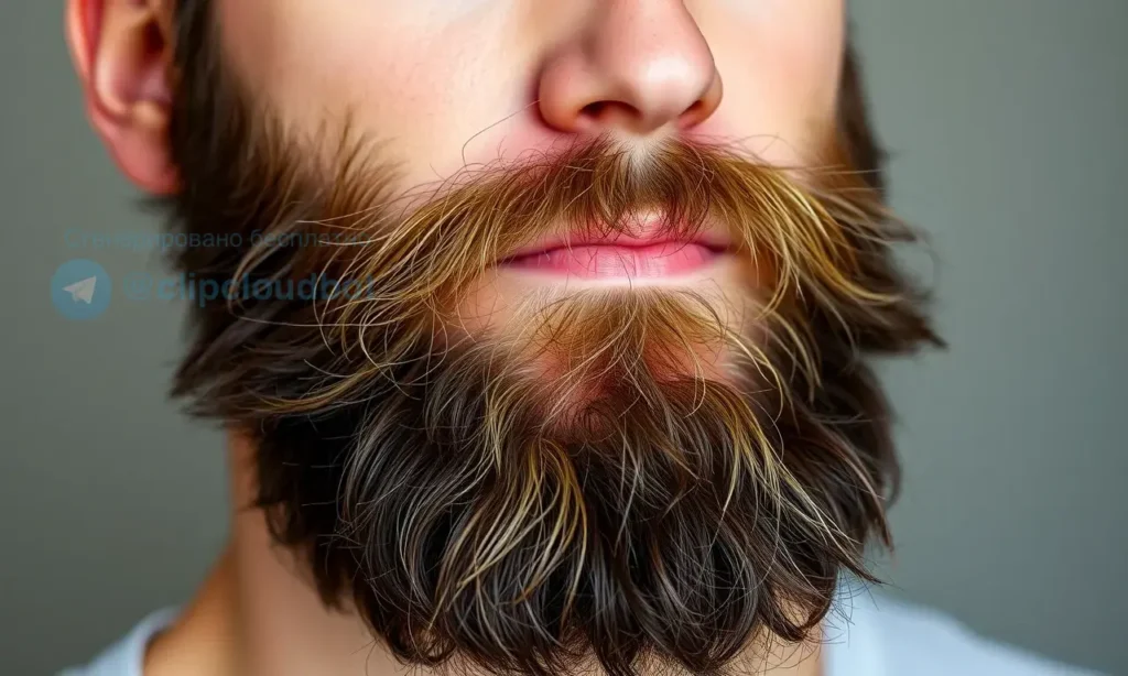 A close-up portrait of a man with a full beard. The beard appears healthy and well-maintained, with visible texture and individual hairs. The man has a clean and relaxed expression. Soft, natural lighting highlights the beard's details. Focus on the beard's texture and overall health, conveying a sense of care and well-being. The background is blurred and neutral.
